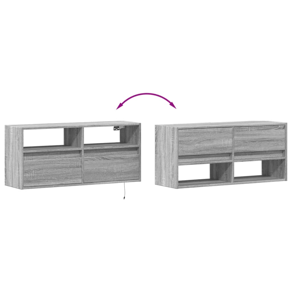 vidaXL TV Wall Cabinet with LED Lights Grey Sonoma 100x31x45 cm
