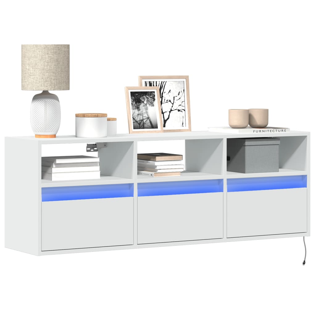 vidaXL TV Wall Cabinet with LED Lights White 130x31x45 cm