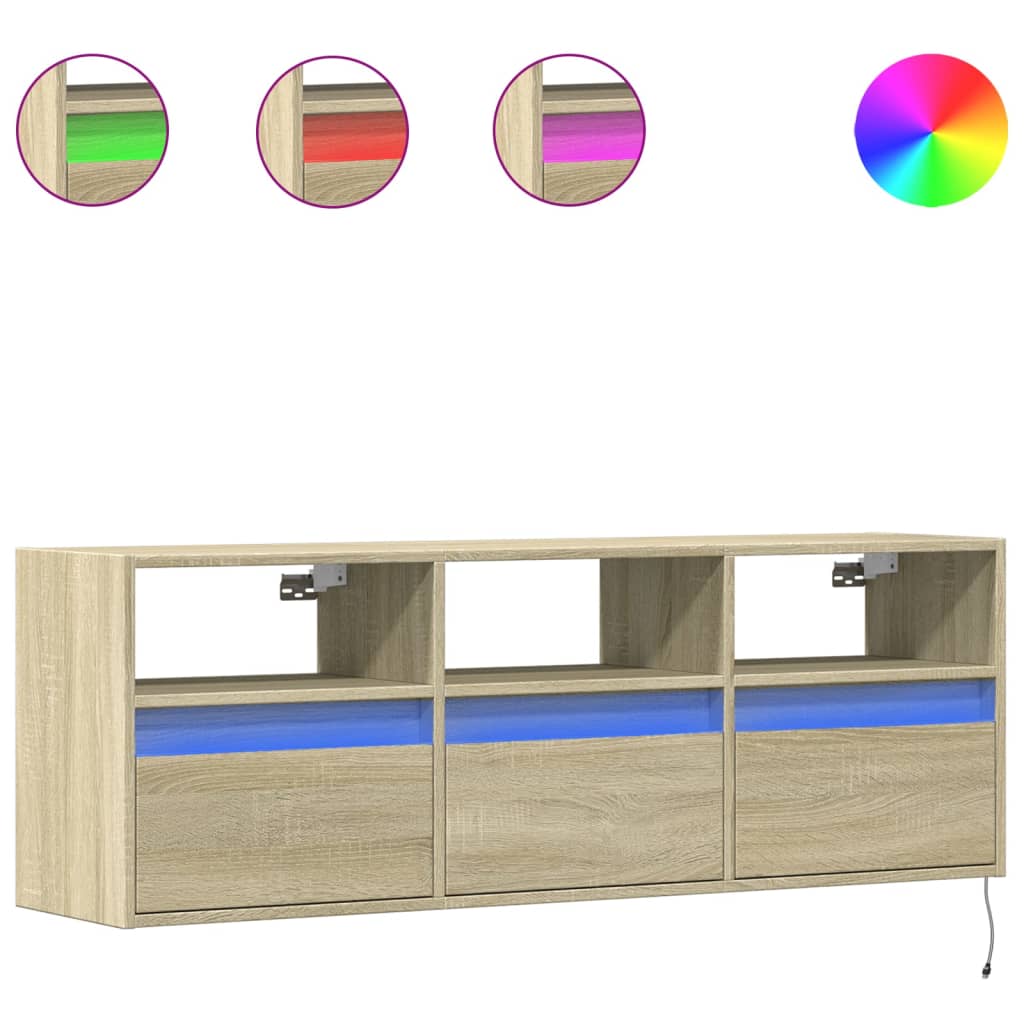 vidaXL TV Wall Cabinet with LED Lights Sonoma Oak 130x31x45 cm