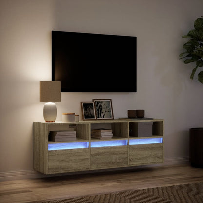 vidaXL TV Wall Cabinet with LED Lights Sonoma Oak 130x31x45 cm