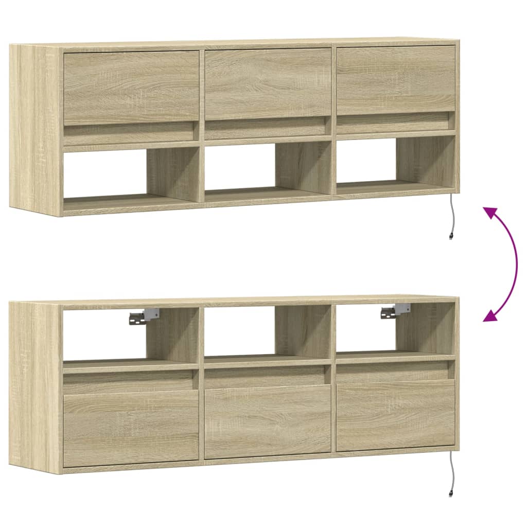 vidaXL TV Wall Cabinet with LED Lights Sonoma Oak 130x31x45 cm
