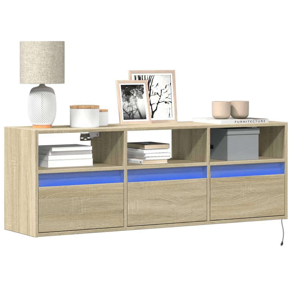 vidaXL TV Wall Cabinet with LED Lights Sonoma Oak 130x31x45 cm