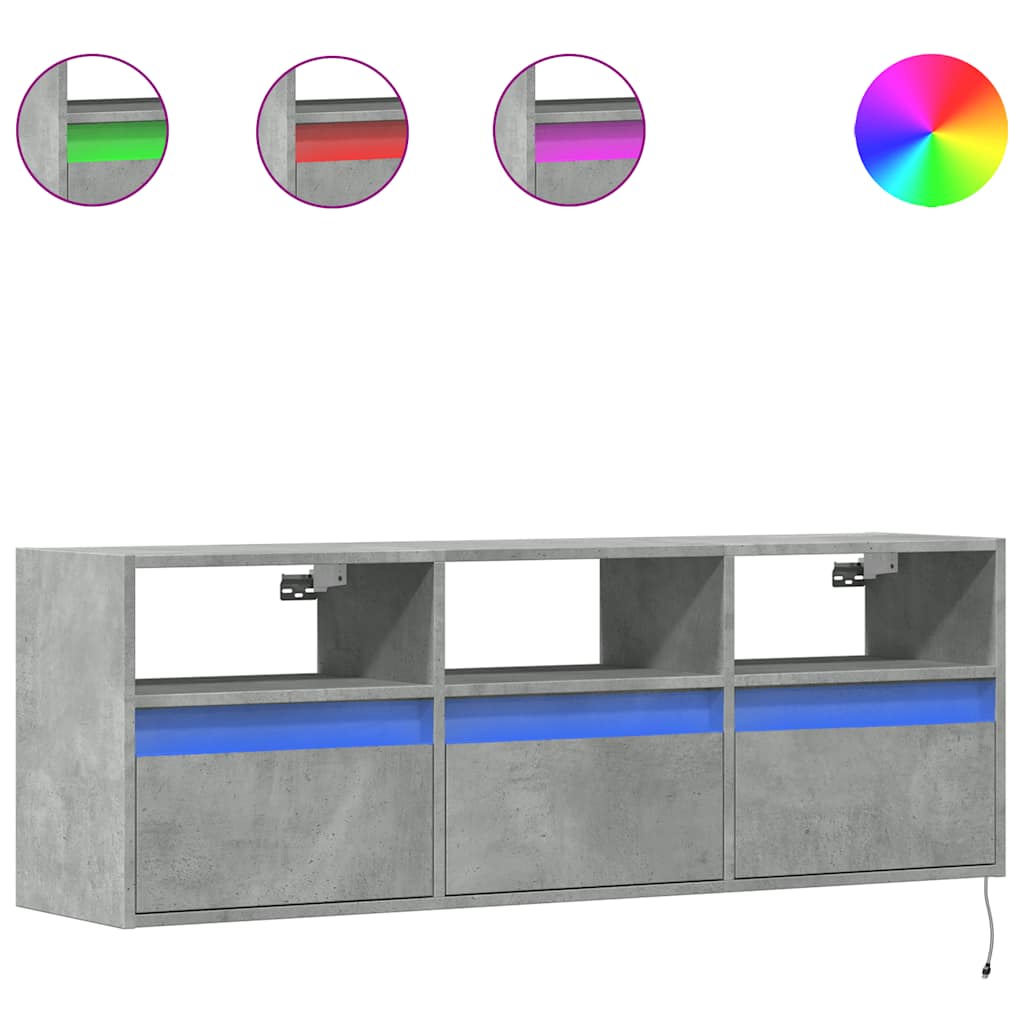 vidaXL TV Wall Cabinet with LED Lights Concrete Grey 130x31x45 cm