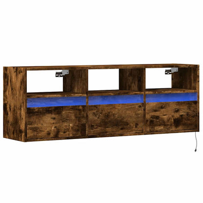 vidaXL TV Wall Cabinet with LED Lights Smoked Oak 130x31x45 cm