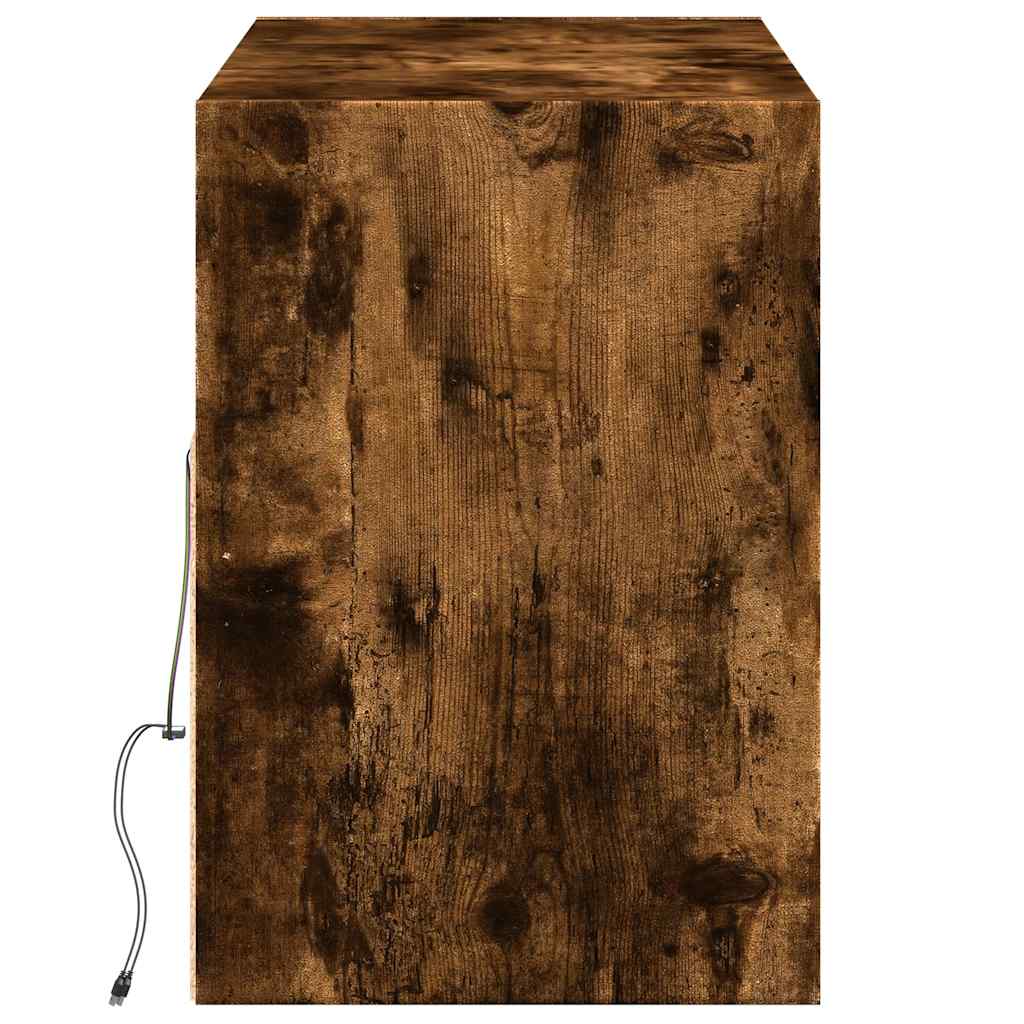 vidaXL TV Wall Cabinet with LED Lights Smoked Oak 130x31x45 cm