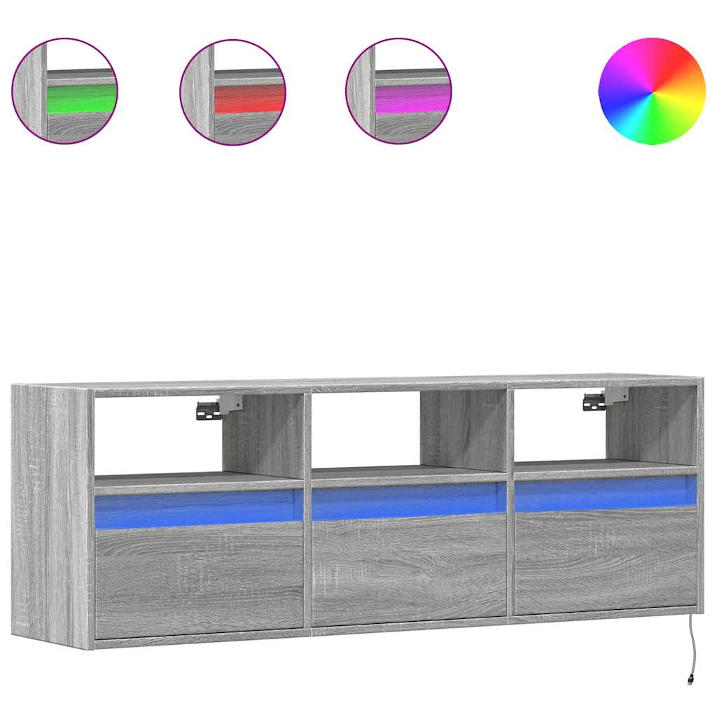 vidaXL TV Wall Cabinet with LED Lights Grey Sonoma 130x31x45 cm