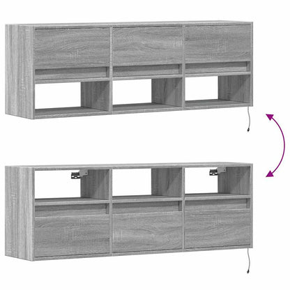 vidaXL TV Wall Cabinet with LED Lights Grey Sonoma 130x31x45 cm