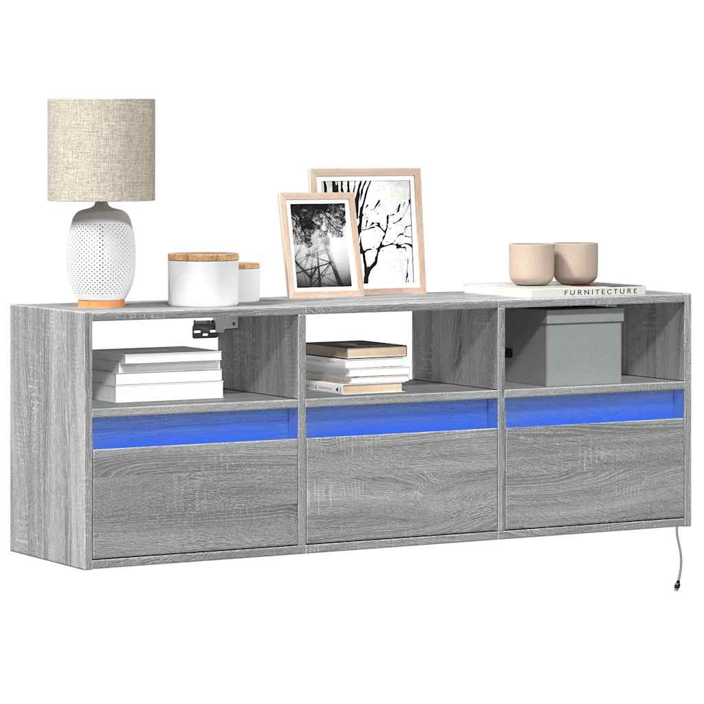 vidaXL TV Wall Cabinet with LED Lights Grey Sonoma 130x31x45 cm