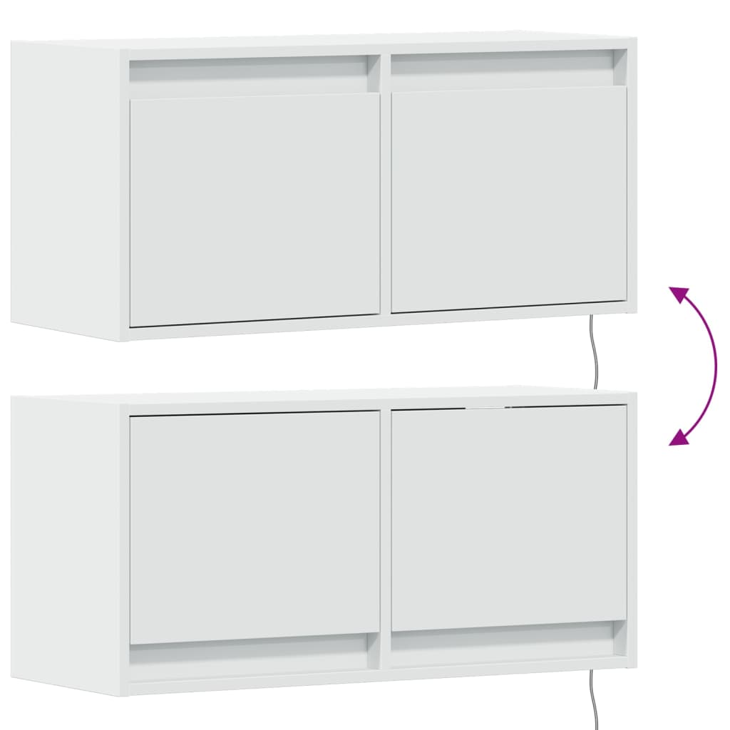 vidaXL TV Wall Cabinet with LED Lights White 80x31x35 cm