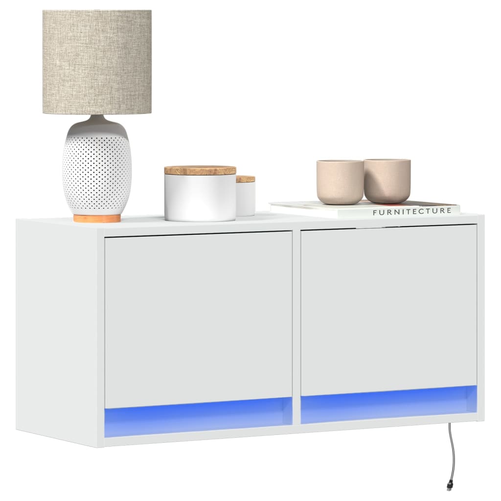 vidaXL TV Wall Cabinet with LED Lights White 80x31x35 cm