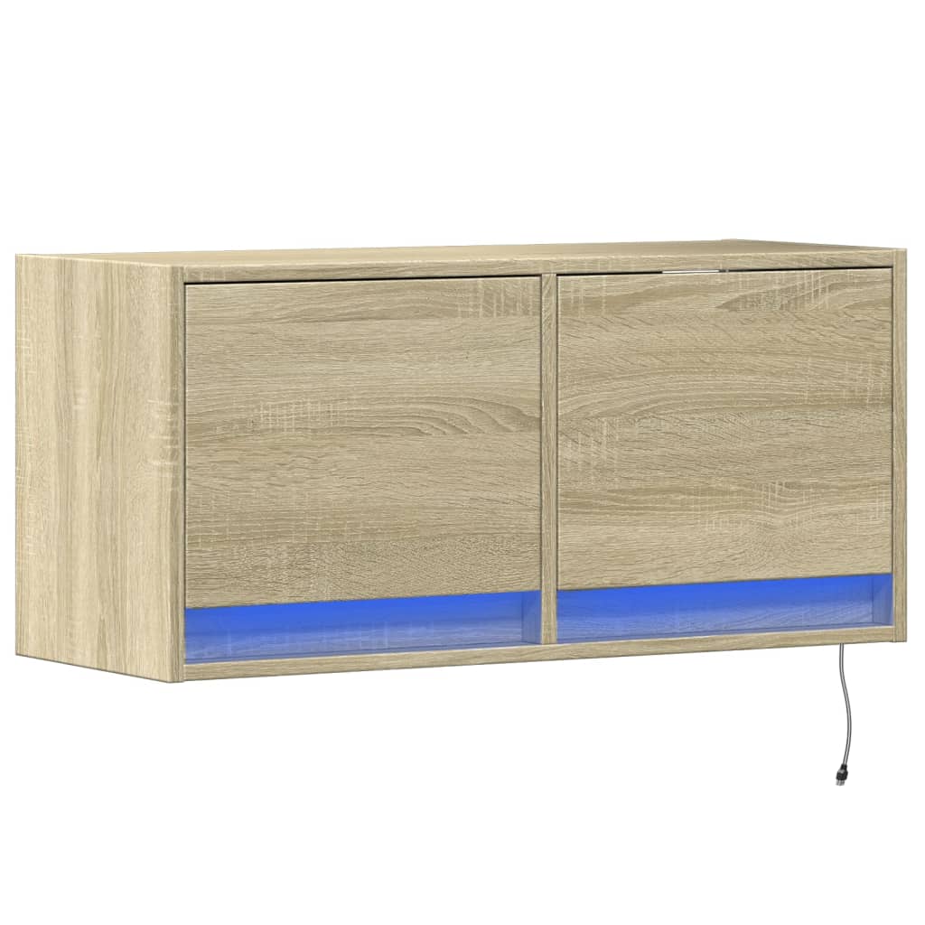 vidaXL TV Wall Cabinet with LED Lights Sonoma Oak 80x31x35 cm