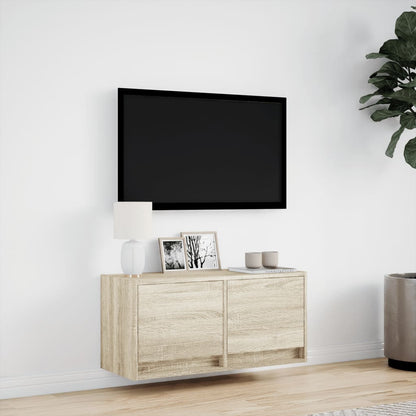 vidaXL TV Wall Cabinet with LED Lights Sonoma Oak 80x31x35 cm