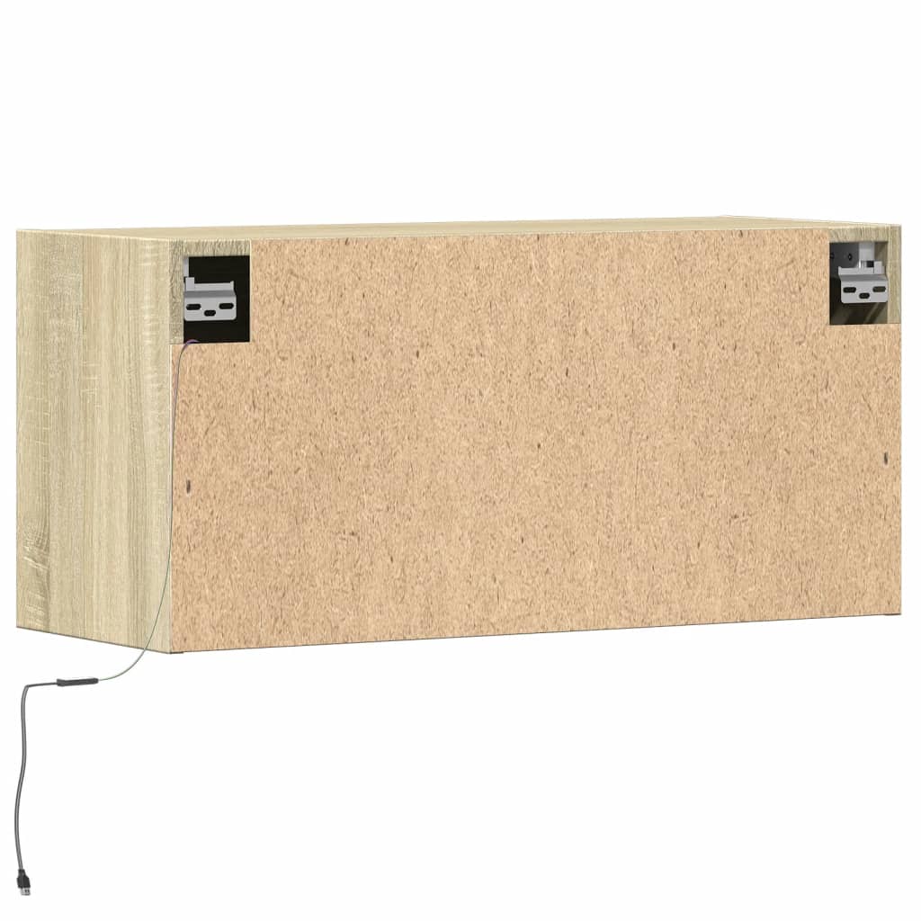 vidaXL TV Wall Cabinet with LED Lights Sonoma Oak 80x31x35 cm