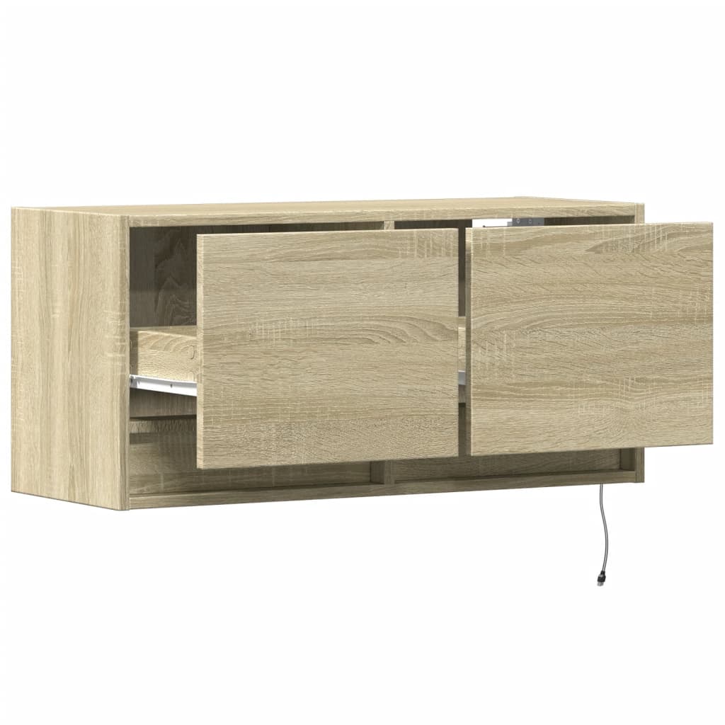 vidaXL TV Wall Cabinet with LED Lights Sonoma Oak 80x31x35 cm