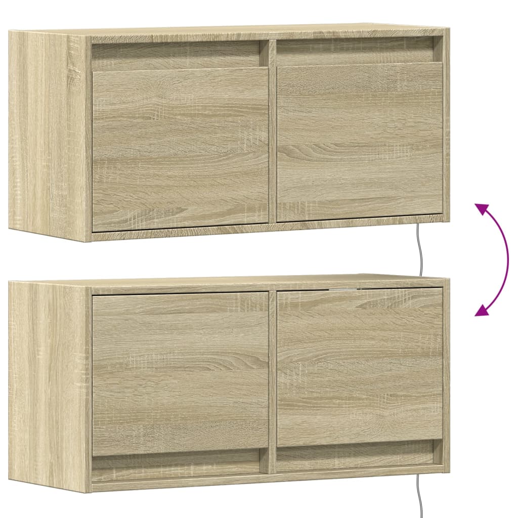 vidaXL TV Wall Cabinet with LED Lights Sonoma Oak 80x31x35 cm