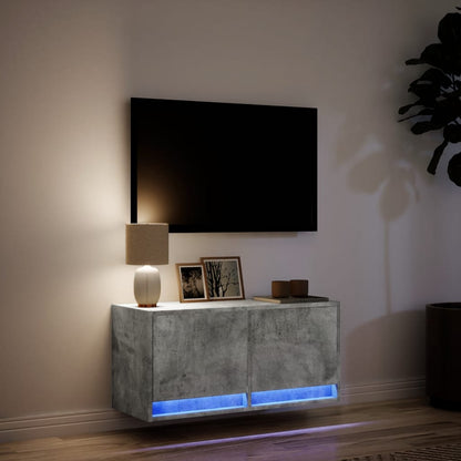 vidaXL TV Wall Cabinet with LED Lights Concrete Grey 80x31x35 cm