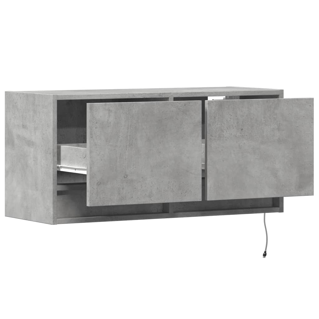 vidaXL TV Wall Cabinet with LED Lights Concrete Grey 80x31x35 cm