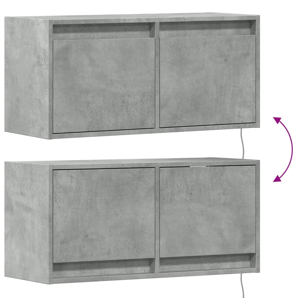 vidaXL TV Wall Cabinet with LED Lights Concrete Grey 80x31x35 cm