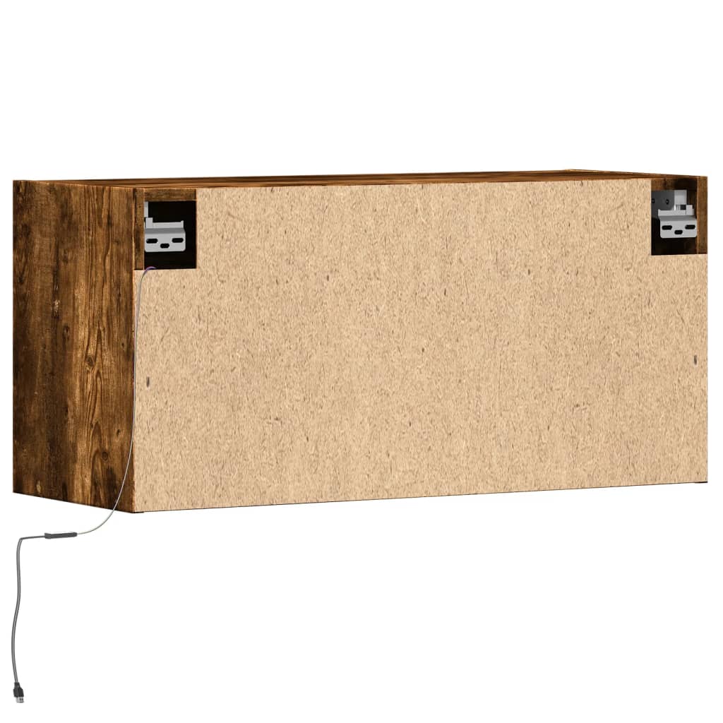vidaXL TV Wall Cabinet with LED Lights Smoked Oak 80x31x35 cm