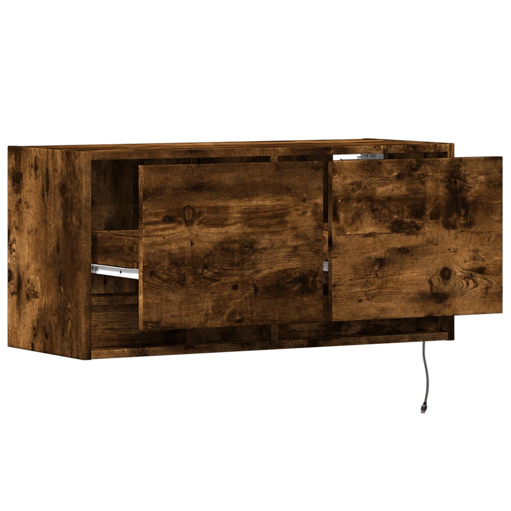 vidaXL TV Wall Cabinet with LED Lights Smoked Oak 80x31x35 cm