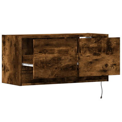 vidaXL TV Wall Cabinet with LED Lights Smoked Oak 80x31x35 cm