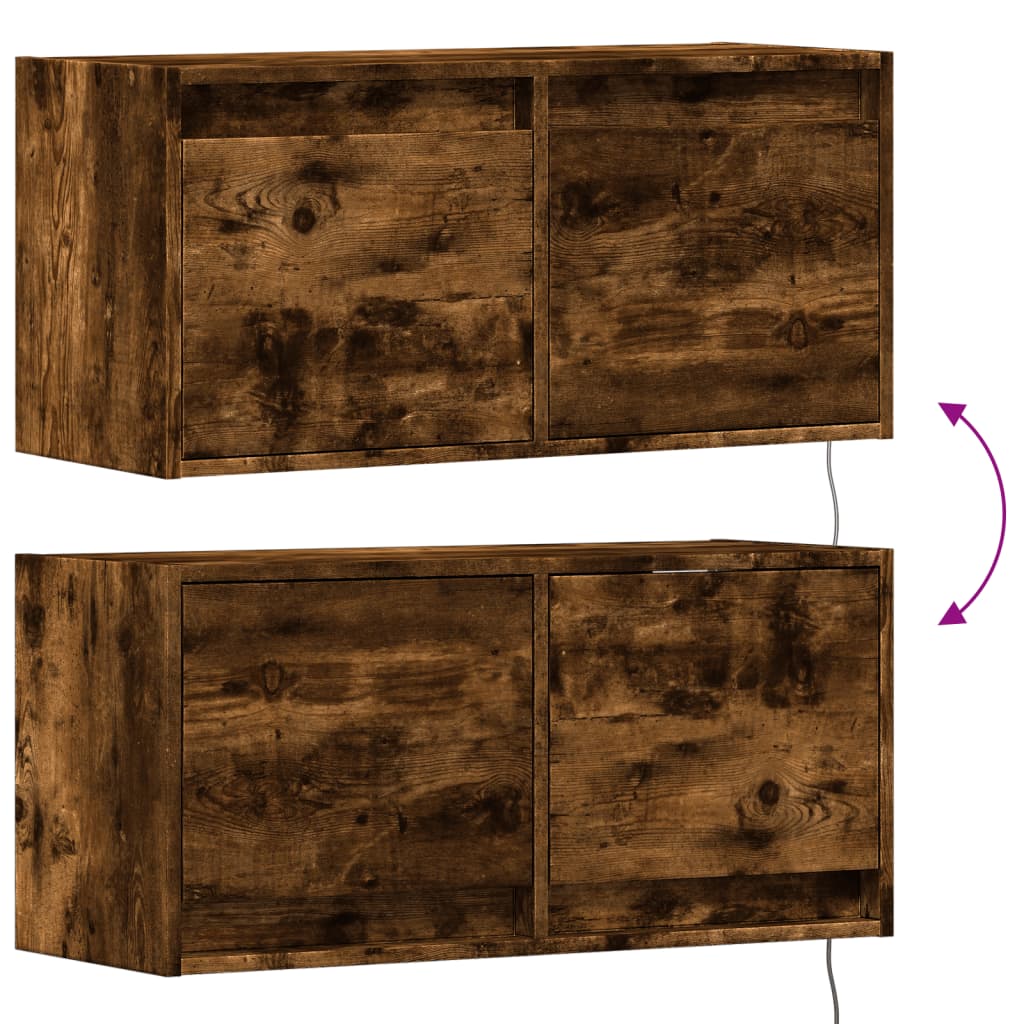 vidaXL TV Wall Cabinet with LED Lights Smoked Oak 80x31x35 cm