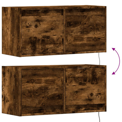 vidaXL TV Wall Cabinet with LED Lights Smoked Oak 80x31x35 cm