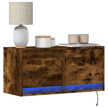 vidaXL TV Wall Cabinet with LED Lights Smoked Oak 80x31x35 cm
