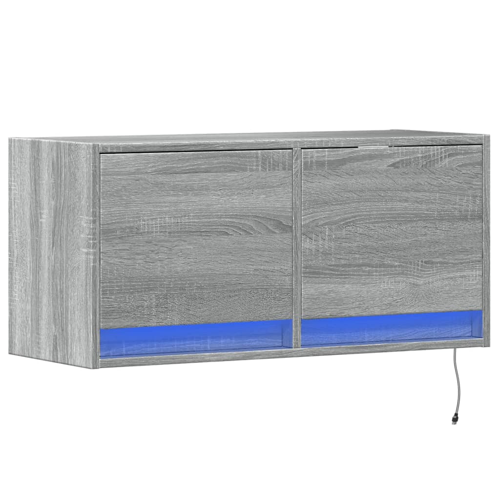 vidaXL TV Wall Cabinet with LED Lights Grey Sonoma 80x31x35 cm