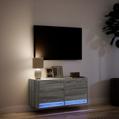 vidaXL TV Wall Cabinet with LED Lights Grey Sonoma 80x31x35 cm