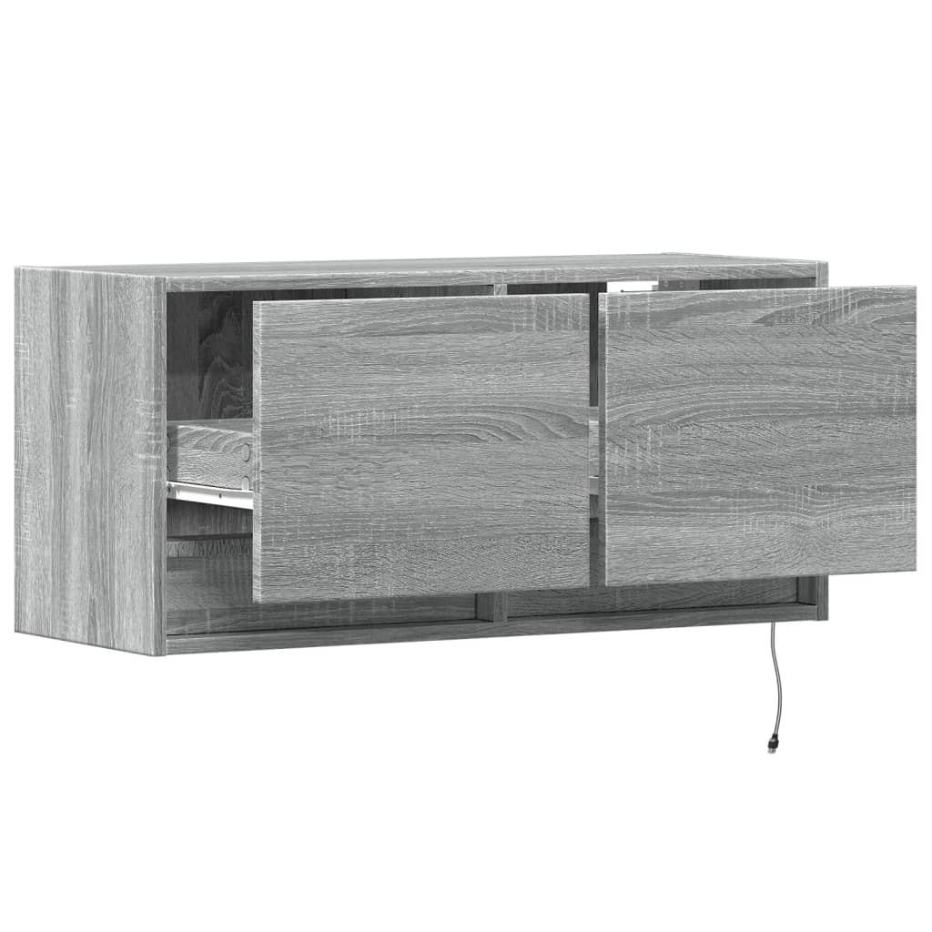 vidaXL TV Wall Cabinet with LED Lights Grey Sonoma 80x31x35 cm