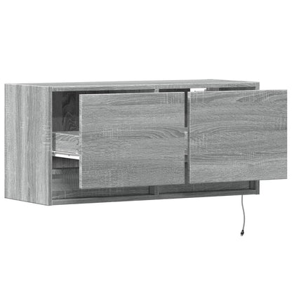 vidaXL TV Wall Cabinet with LED Lights Grey Sonoma 80x31x35 cm