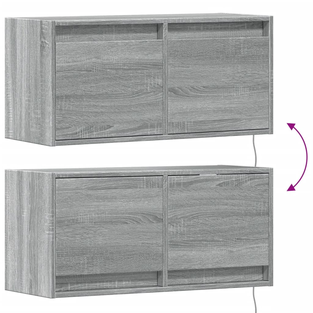 vidaXL TV Wall Cabinet with LED Lights Grey Sonoma 80x31x35 cm