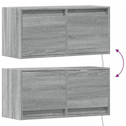vidaXL TV Wall Cabinet with LED Lights Grey Sonoma 80x31x35 cm