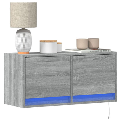 vidaXL TV Wall Cabinet with LED Lights Grey Sonoma 80x31x35 cm
