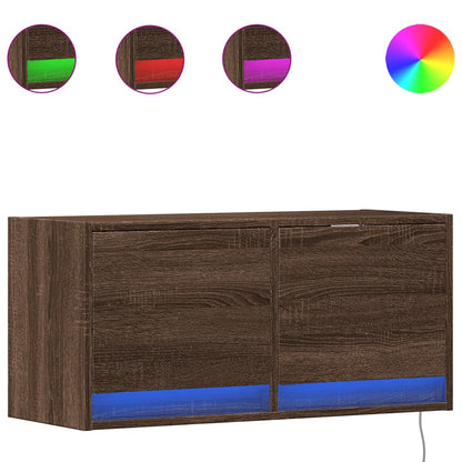 vidaXL TV Wall Cabinet with LED Lights Brown Oak 80x31x35 cm