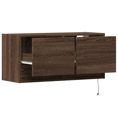 vidaXL TV Wall Cabinet with LED Lights Brown Oak 80x31x35 cm