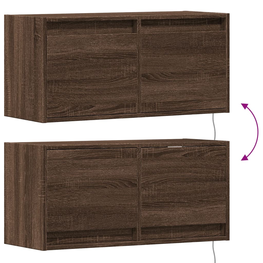 vidaXL TV Wall Cabinet with LED Lights Brown Oak 80x31x35 cm