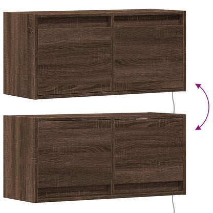 vidaXL TV Wall Cabinet with LED Lights Brown Oak 80x31x35 cm