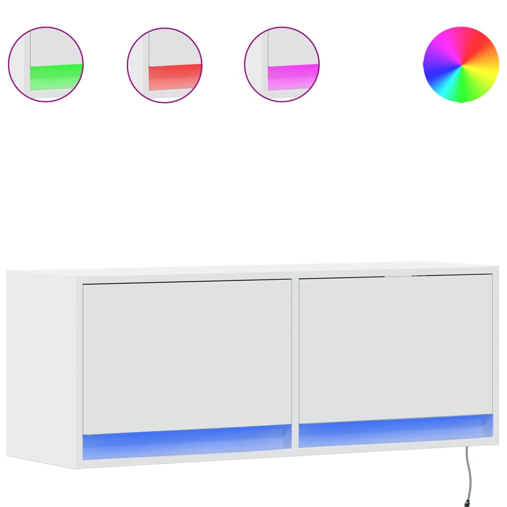 vidaXL TV Wall Cabinet with LED Lights White 100x31x35 cm