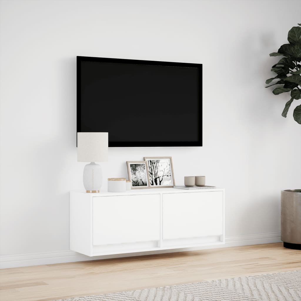 vidaXL TV Wall Cabinet with LED Lights White 100x31x35 cm