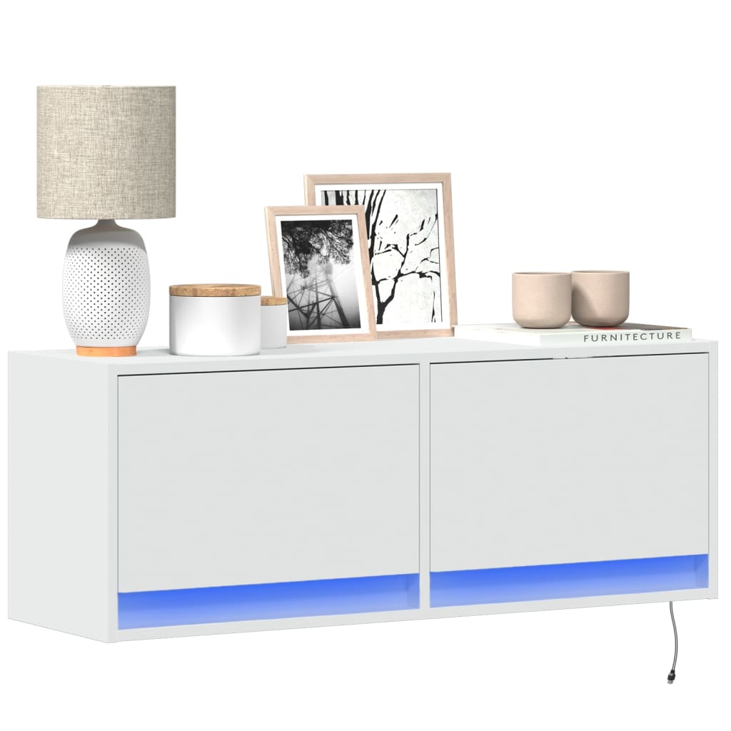 vidaXL TV Wall Cabinet with LED Lights White 100x31x35 cm