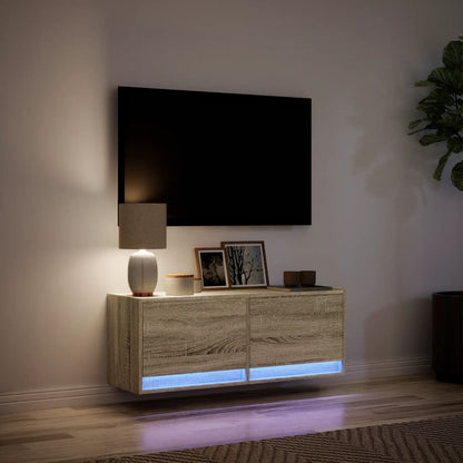 vidaXL TV Wall Cabinet with LED Lights Sonoma Oak 100x31x35 cm