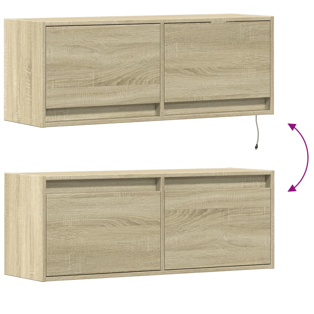 vidaXL TV Wall Cabinet with LED Lights Sonoma Oak 100x31x35 cm
