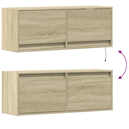 vidaXL TV Wall Cabinet with LED Lights Sonoma Oak 100x31x35 cm