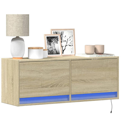 vidaXL TV Wall Cabinet with LED Lights Sonoma Oak 100x31x35 cm