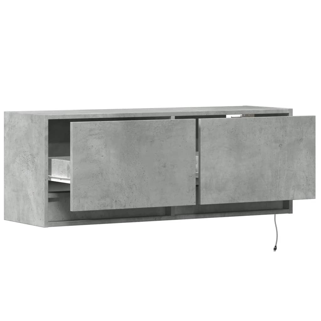 vidaXL TV Wall Cabinet with LED Lights Concrete Grey 100x31x35 cm