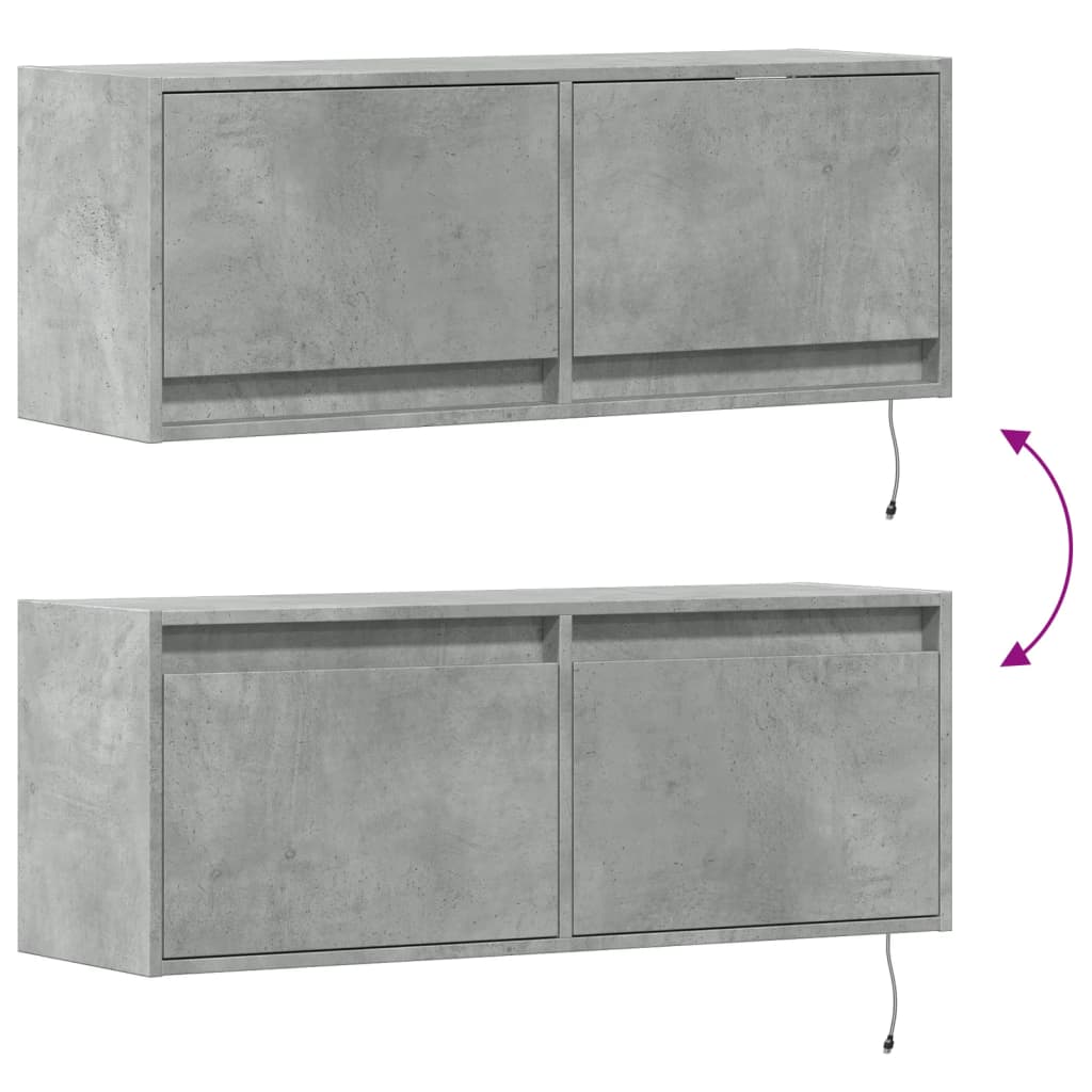 vidaXL TV Wall Cabinet with LED Lights Concrete Grey 100x31x35 cm