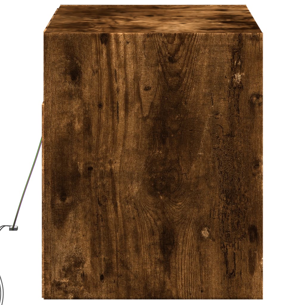 vidaXL TV Wall Cabinet with LED Lights Smoked Oak 100x31x35 cm