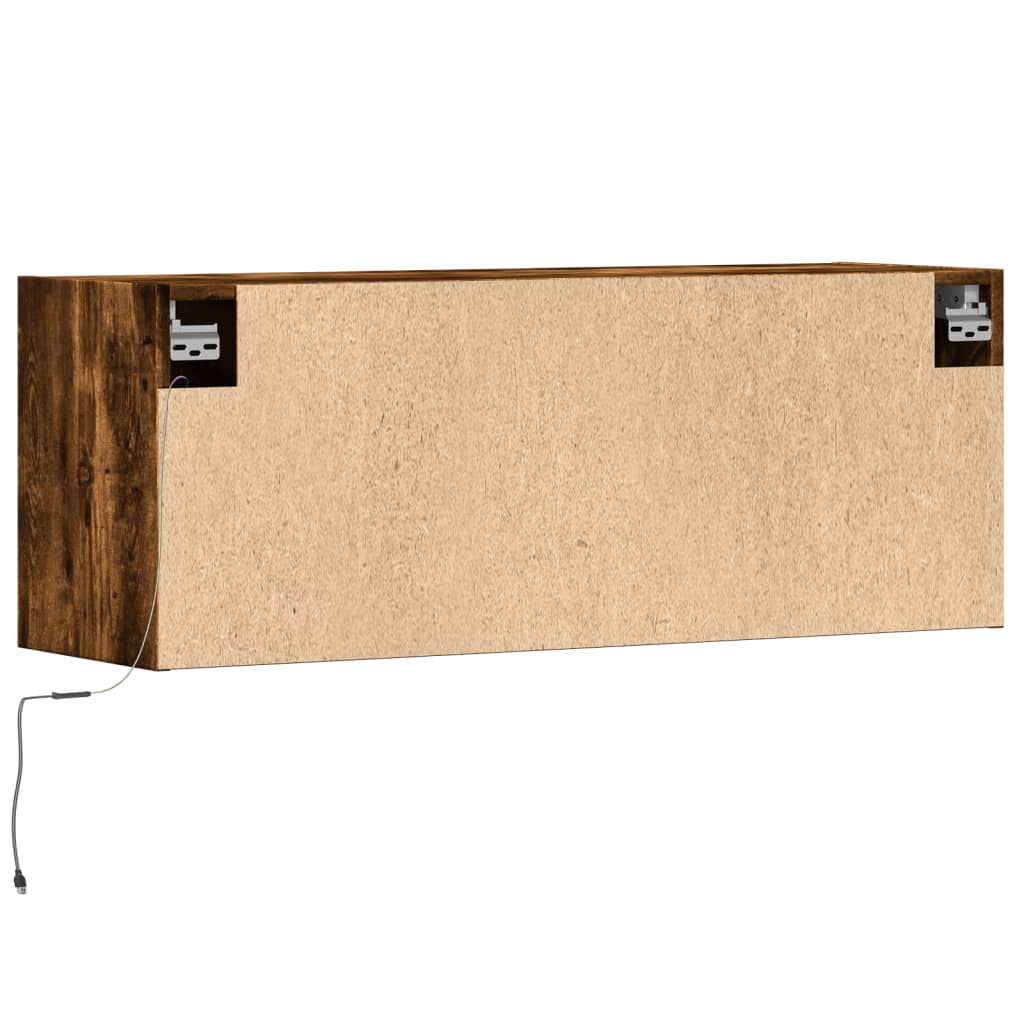 vidaXL TV Wall Cabinet with LED Lights Smoked Oak 100x31x35 cm